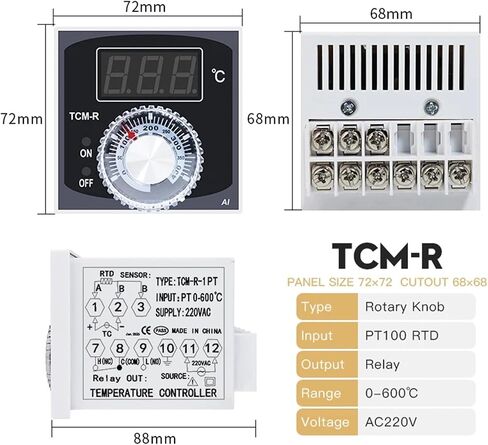 72*72mm AC220V Digital Thermostat K PT100 Single Input Relay Output TCM-D TCM-K TCM-R Temperature Controller 400℃ 999℃ for Oven(CM-R-220V-K-400) in Saudi Arabia