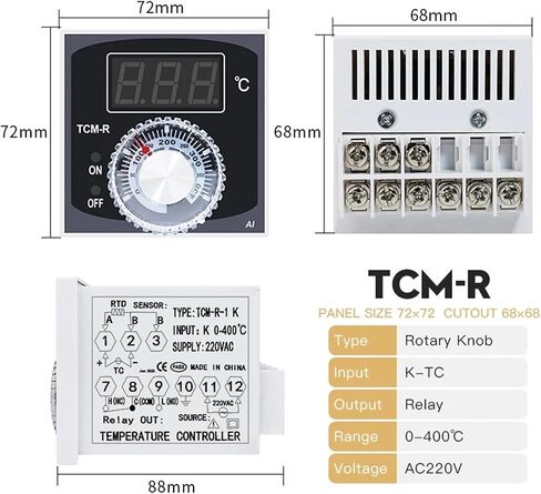 72*72mm AC220V Digital Thermostat K PT100 Single Input Relay Output TCM-D TCM-K TCM-R Temperature Controller 400℃ 999℃ for Oven(CM-R-220V-K-400) in Saudi Arabia
