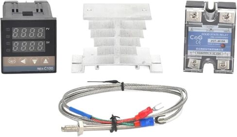 REX-C100 Digital PID Temperature Controller Thermostat 40DA SSR Relay K/J Screw M6 1M Thermocouple Probe RKC Heat Sink Set(REX-C100 pt100 Relay) in Kuwait
