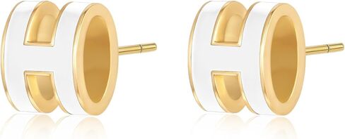 H Letter Earrings for Women 18K Gold Plated Earrings Gold Stud Earrings for Women Hypoallergenic Classic Round Letter Earring Stainless Steel Stylish Earrings Jewelry Gift for Women in Saudi Arabia