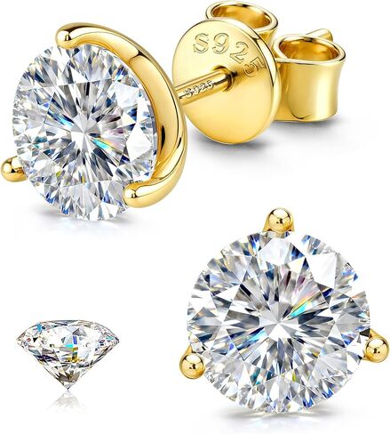 Moissanite Earrings Studs : 18K Gold Plated S925 Sterling Silver Stud Earring for Women Men Moissanite Jewelry Hypoallergenic Brilliant Round Princess Cut D Color VVS1 1CT-4CT in Kuwait