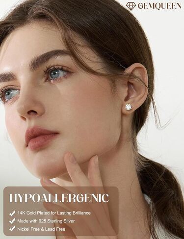 Moissanite Earrings Studs : 18K Gold Plated S925 Sterling Silver Stud Earring for Women Men Moissanite Jewelry Hypoallergenic Brilliant Round Princess Cut D Color VVS1 1CT-4CT in Kuwait