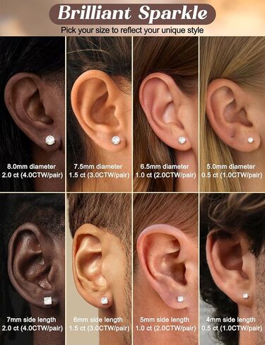 Moissanite Earrings Studs : 18K Gold Plated S925 Sterling Silver Stud Earring for Women Men Moissanite Jewelry Hypoallergenic Brilliant Round Princess Cut D Color VVS1 1CT-4CT in Kuwait