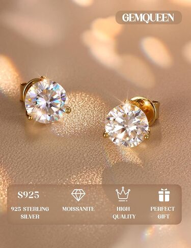 Moissanite Earrings Studs : 18K Gold Plated S925 Sterling Silver Stud Earring for Women Men Moissanite Jewelry Hypoallergenic Brilliant Round Princess Cut D Color VVS1 1CT-4CT in Kuwait