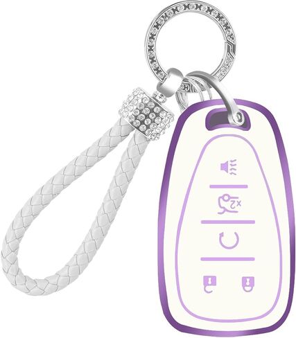Key Fob Cover with Keychain Compatible with Chevy, Key Fob Case Fits for Chevy Malibu Camaro Equinox Cruze Tahoe Traverse Blazer Volt Bolt Car Accessories Smart Key Protector, Purple Black in Saudi Arabia