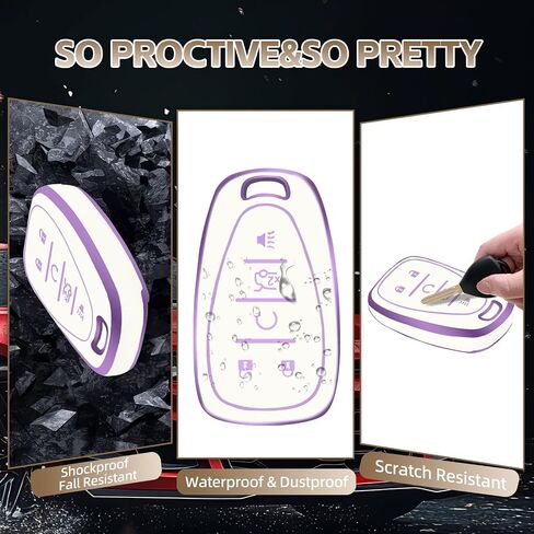 Key Fob Cover with Keychain Compatible with Chevy, Key Fob Case Fits for Chevy Malibu Camaro Equinox Cruze Tahoe Traverse Blazer Volt Bolt Car Accessories Smart Key Protector, Purple Black in Saudi Arabia