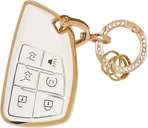 Compatible for Chevy Silverado Key Fob Cover - Soft TPU Key Fob Case Compatible for 2022 2023 Chevy Silverado 1500 GMC Sierra 1500 Smart Remote Keyless 6 Button(White) in Kuwait