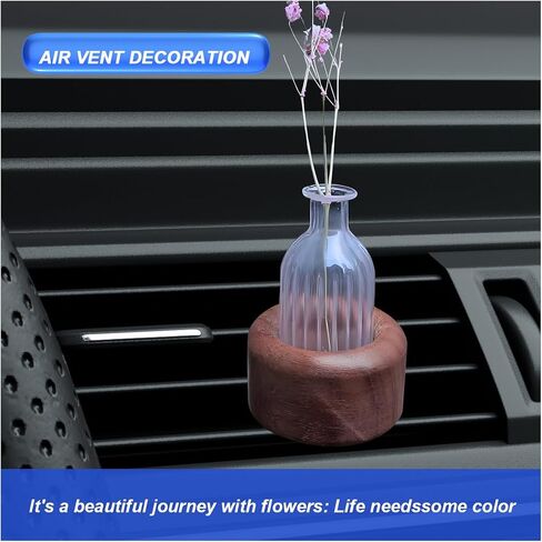 Car Flower Vase Clip, Mini Wooden Car Air Vent Clip, Auto Vent Decorative Plant Holder with Glass Tube, Vehicle Dash Ornament Decorations, Universal Automotive Interior Charm Accessories (Round) in Saudi Arabia