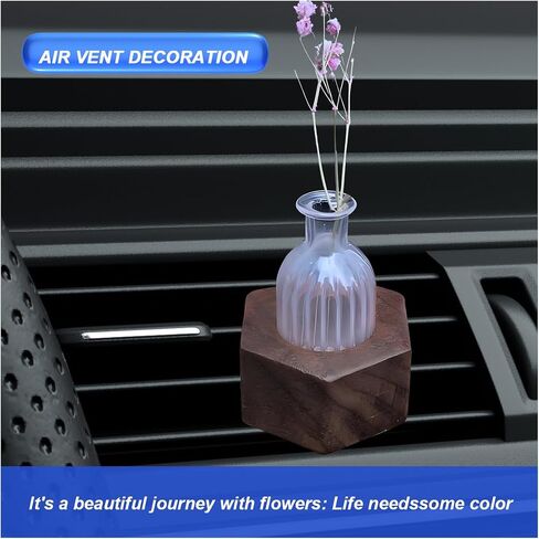 Car Flower Vase Clip, Mini Wooden Car Air Vent Clip, Auto Vent Decorative Plant Holder with Glass Tube, Vehicle Dash Ornament Decorations, Universal Automotive Interior Charm Accessories (Round) in Saudi Arabia