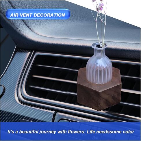 Car Flower Vase Clip, Mini Wooden Car Air Vent Clip, Auto Vent Decorative Plant Holder with Glass Tube, Vehicle Dash Ornament Decorations, Universal Automotive Interior Charm Accessories (Round) in Saudi Arabia