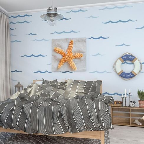 SUPERDANT Blue Ocean Waves Wall Stickers 100pcs Minimalist Sea Waves Wall Decor Curved Lines Sticker Vinyl DIY Decor Art for Kids Bedroom Baby Nursery Livingroom Home TV Background Decals 46x11in in Saudi Arabia