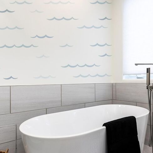 SUPERDANT Blue Ocean Waves Wall Stickers 100pcs Minimalist Sea Waves Wall Decor Curved Lines Sticker Vinyl DIY Decor Art for Kids Bedroom Baby Nursery Livingroom Home TV Background Decals 46x11in in Saudi Arabia