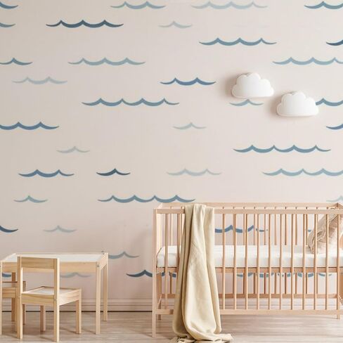 SUPERDANT Blue Ocean Waves Wall Stickers 100pcs Minimalist Sea Waves Wall Decor Curved Lines Sticker Vinyl DIY Decor Art for Kids Bedroom Baby Nursery Livingroom Home TV Background Decals 46x11in in Saudi Arabia