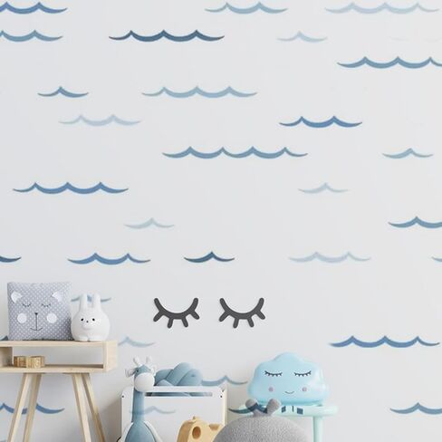SUPERDANT Blue Ocean Waves Wall Stickers 100pcs Minimalist Sea Waves Wall Decor Curved Lines Sticker Vinyl DIY Decor Art for Kids Bedroom Baby Nursery Livingroom Home TV Background Decals 46x11in in Saudi Arabia