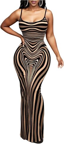 SOLY HUX Women's Striped Maxi Dress Spaghetti Strap Bodycon Going Out Long Dresses in Saudi Arabia
