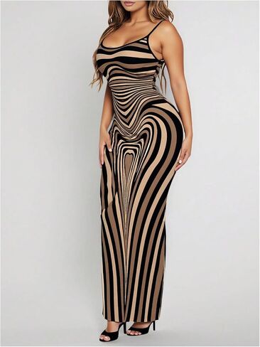 SOLY HUX Women's Striped Maxi Dress Spaghetti Strap Bodycon Going Out Long Dresses in Saudi Arabia