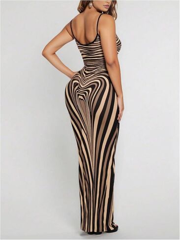 SOLY HUX Women's Striped Maxi Dress Spaghetti Strap Bodycon Going Out Long Dresses in Saudi Arabia