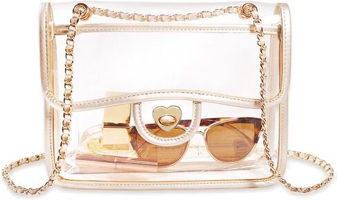 BelugaDesign Gold Clear Purse Stadium Approved | Transparent Crossbody Bag 10"x7.5" | Cute PVC Shoulder Bag for Women in Saudi Arabia