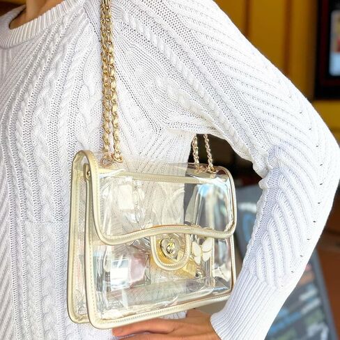 BelugaDesign Gold Clear Purse Stadium Approved | Transparent Crossbody Bag 10"x7.5" | Cute PVC Shoulder Bag for Women in Saudi Arabia
