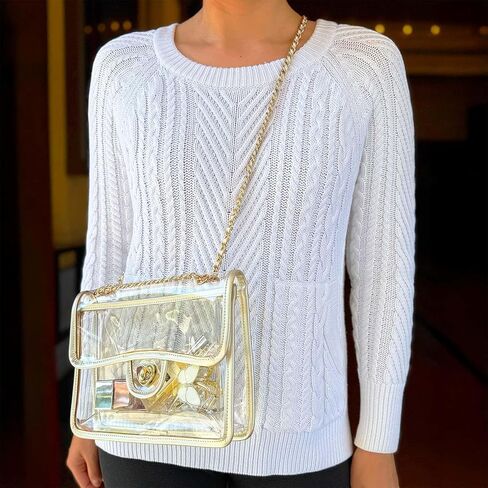 BelugaDesign Gold Clear Purse Stadium Approved | Transparent Crossbody Bag 10"x7.5" | Cute PVC Shoulder Bag for Women in Saudi Arabia
