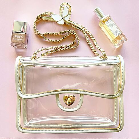 BelugaDesign Gold Clear Purse Stadium Approved | Transparent Crossbody Bag 10"x7.5" | Cute PVC Shoulder Bag for Women in Saudi Arabia