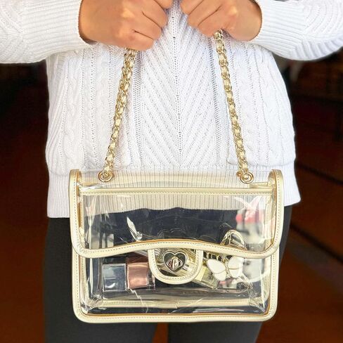 BelugaDesign Gold Clear Purse Stadium Approved | Transparent Crossbody Bag 10"x7.5" | Cute PVC Shoulder Bag for Women in Saudi Arabia