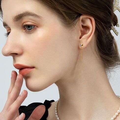 2pcs Gold/Silver 16G G23 Titanium Internally Threaded Bezel CZ And Rolo Chain Top Lip Stud Labret Monroe Tragus Cartilage Earring Ring Nose Piercing Jewelry 6mm-12mm in Saudi Arabia