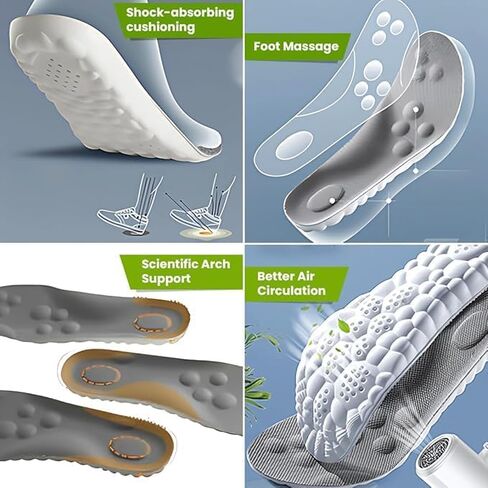 3 أزواج من نعال 4D Cloud ComfortMax المصنوعة من الإسفنج الذكي لعلاج التهاب اللفافة الأخمصية والقدم المسطحة وألم الكعب - حشوات أحذية لدعم قوس القدم للرجال والنساء (أسود، الولايات المتحدة: M 6-7 | العرض 7.5-8.5) in Kuwait