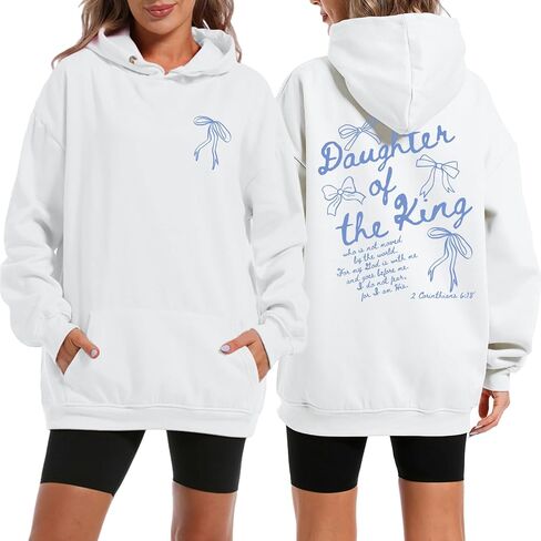 Christian Daughter Of The King Hoodies for Women Bow Aesthetic Hoodie Religious Bible Verse Graphic Sweatshirts in Saudi Arabia