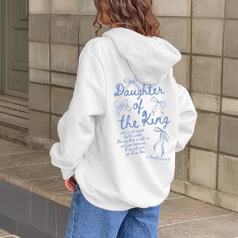 Christian Daughter Of The King Hoodies for Women Bow Aesthetic Hoodie Religious Bible Verse Graphic Sweatshirts in Saudi Arabia