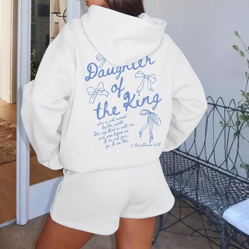 Christian Daughter Of The King Hoodies for Women Bow Aesthetic Hoodie Religious Bible Verse Graphic Sweatshirts in Saudi Arabia