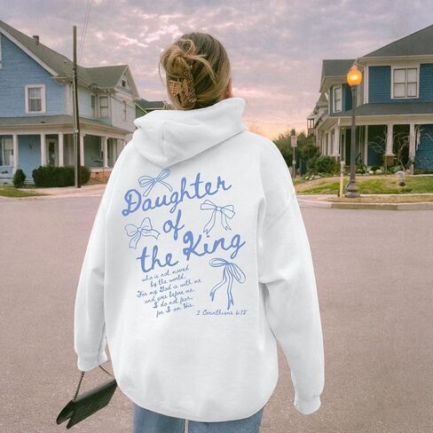 Christian Daughter Of The King Hoodies for Women Bow Aesthetic Hoodie Religious Bible Verse Graphic Sweatshirts in Saudi Arabia