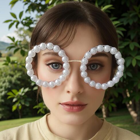 COTIA Round Pearl Sunglasses for Womens Fashion Oversized Handmade Eyewear Outdoor Elegant Retro Party Sun Glasses W37 in Saudi Arabia