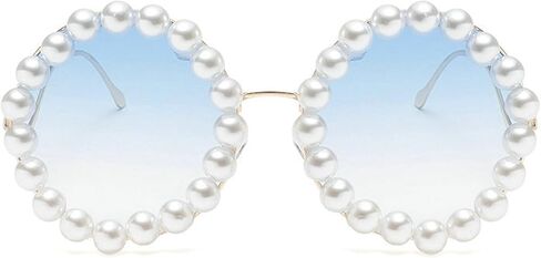 COTIA Round Pearl Sunglasses for Womens Fashion Oversized Handmade Eyewear Outdoor Elegant Retro Party Sun Glasses W37 in Saudi Arabia