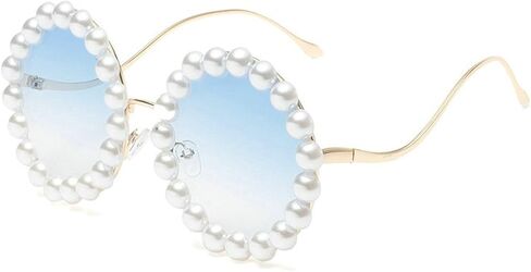 COTIA Round Pearl Sunglasses for Womens Fashion Oversized Handmade Eyewear Outdoor Elegant Retro Party Sun Glasses W37 in Saudi Arabia