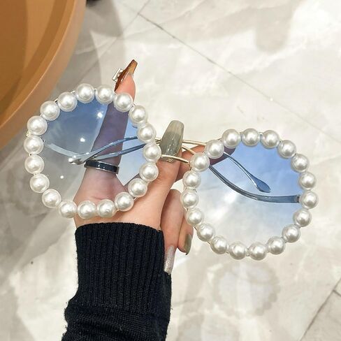 COTIA Round Pearl Sunglasses for Womens Fashion Oversized Handmade Eyewear Outdoor Elegant Retro Party Sun Glasses W37 in Saudi Arabia