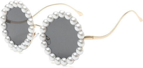 COTIA Round Pearl Sunglasses for Womens Fashion Oversized Handmade Eyewear Outdoor Elegant Retro Party Sun Glasses W37 in Saudi Arabia