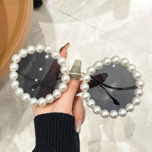 COTIA Round Pearl Sunglasses for Womens Fashion Oversized Handmade Eyewear Outdoor Elegant Retro Party Sun Glasses W37 in Saudi Arabia