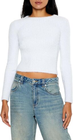 Forever 21 Womens Ribbed Fuzzy Knit Sweater in Saudi Arabia