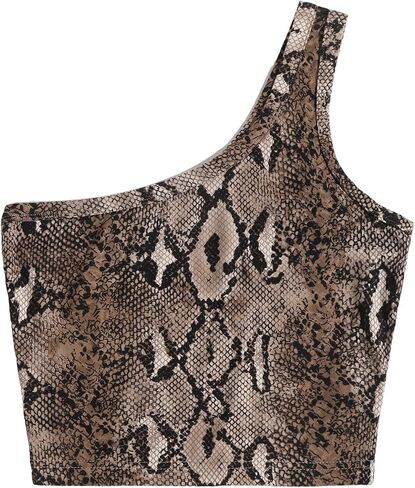 Women's One Shoulder Snakeskin Graphic Crop Top Animal Print Sleeveless Summer Tank Tops in Saudi Arabia