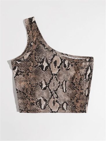Women's One Shoulder Snakeskin Graphic Crop Top Animal Print Sleeveless Summer Tank Tops in Saudi Arabia