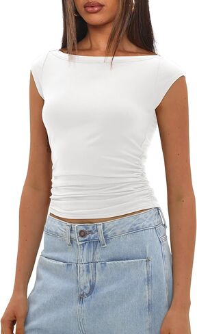 Darong Women's Summer Boat Neck Tops Cap Sleeve Slim Fitted Modal Basic Tee Trendy Casual Shirts in Kuwait