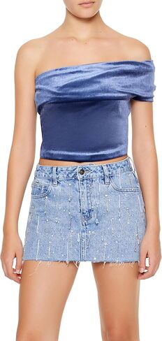 Forever 21 Women's Velvet One-Shoulder Crop Top in Saudi Arabia