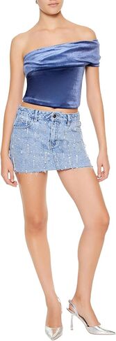 Forever 21 Women's Velvet One-Shoulder Crop Top in Saudi Arabia