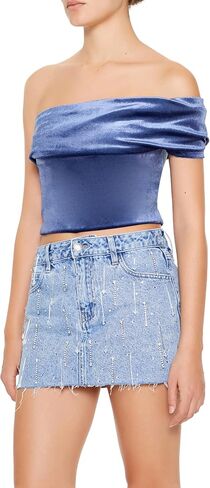 Forever 21 Women's Velvet One-Shoulder Crop Top in Saudi Arabia