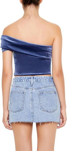 Forever 21 Women's Velvet One-Shoulder Crop Top in Saudi Arabia