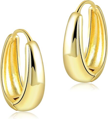 14K Gold Chunky Teardrop Shaped Oval Huggie Hoop Earrings for Women Large hoops in Saudi Arabia