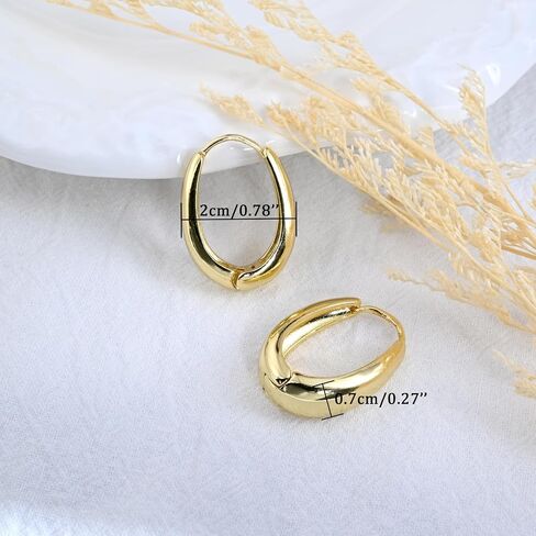 14K Gold Chunky Teardrop Shaped Oval Huggie Hoop Earrings for Women Large hoops in Saudi Arabia