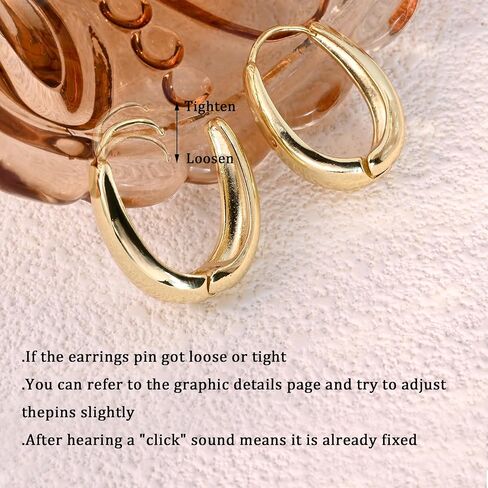 14K Gold Chunky Teardrop Shaped Oval Huggie Hoop Earrings for Women Large hoops in Saudi Arabia