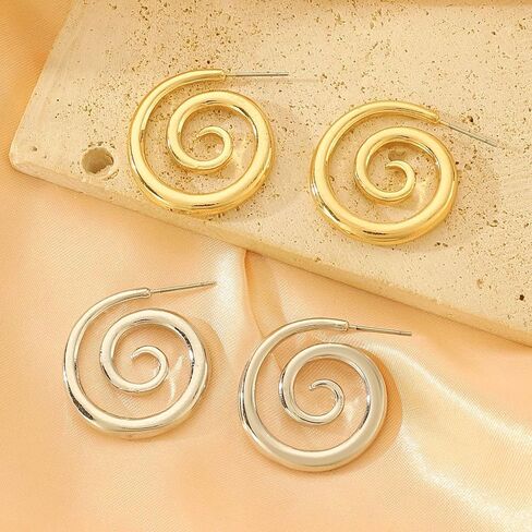 Spiral Swirl Hoop Earrings for Women - 24K Gold Plated Stainless Steel Hypoallergenic Twisted Design in Saudi Arabia